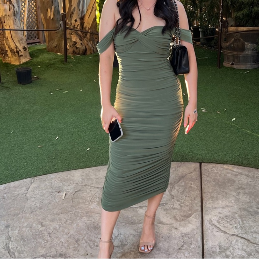 Revolve Norma Kamali Walter Midi Dress in Celadon